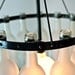 Wine Bottle Chandelier, Black Wrought Iron texture with Frosted Bottles