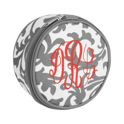 Personalized Grey Floral Jewelry Case Monogrammed
