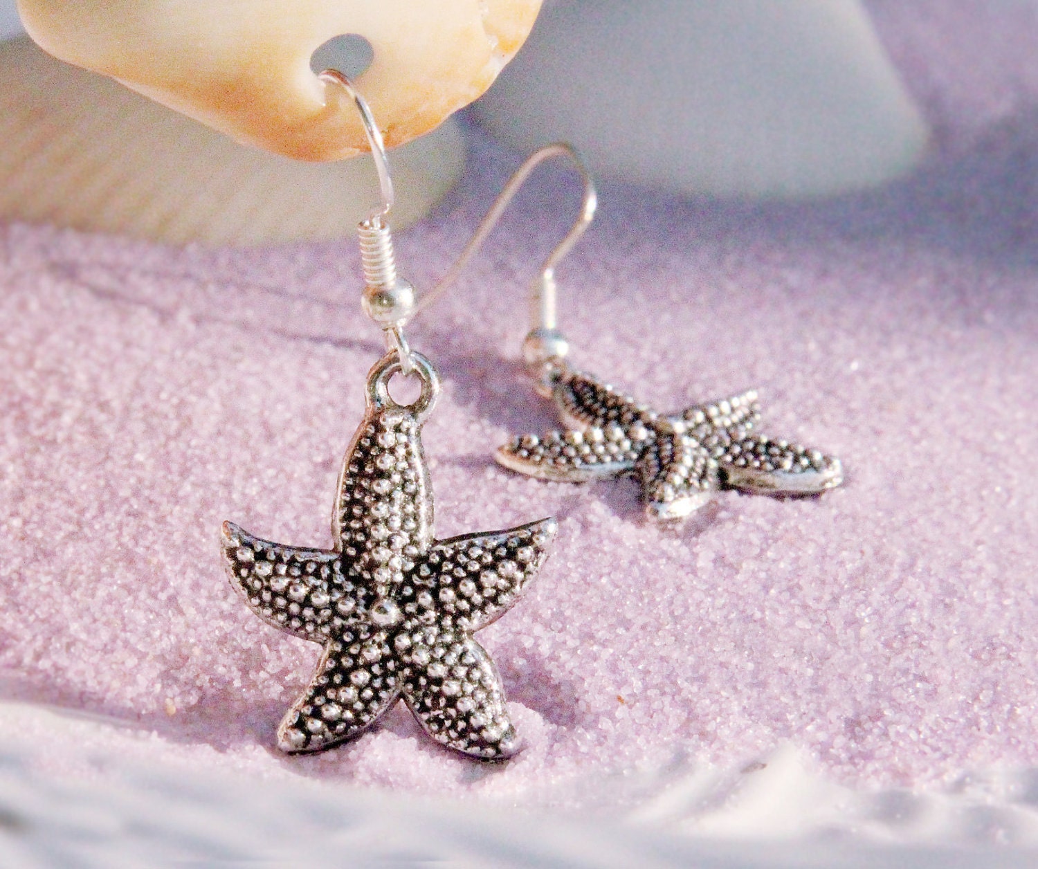 Nautical Antiqued Silver Starfish Dangle Earrings by SEASTYLE