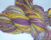 Merino Fingering Yarn - Handspun and Hand Dyed in Purple, Yellow and Gray - Navaho Technique