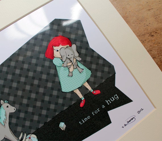 Original art illustrative print, Hug time (10" x 12")