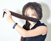 VINTAGE Brown Faux Fur Hat with Long Ties