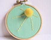 Spring Sun Embroidery Hoop Wall Hanging in Mint Green