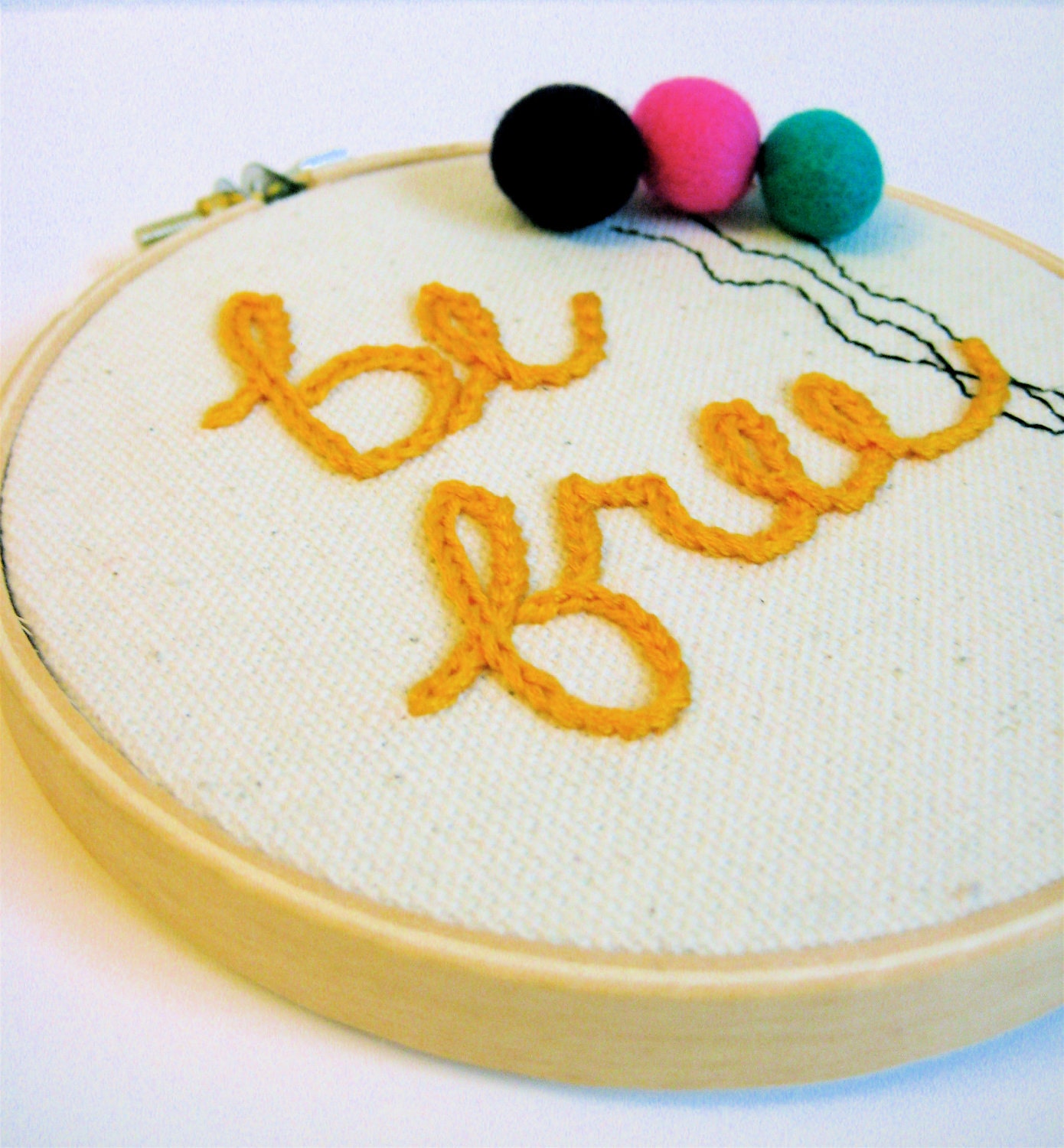 Hand Embroidery Hoop Art with Felt Balls - Be Free