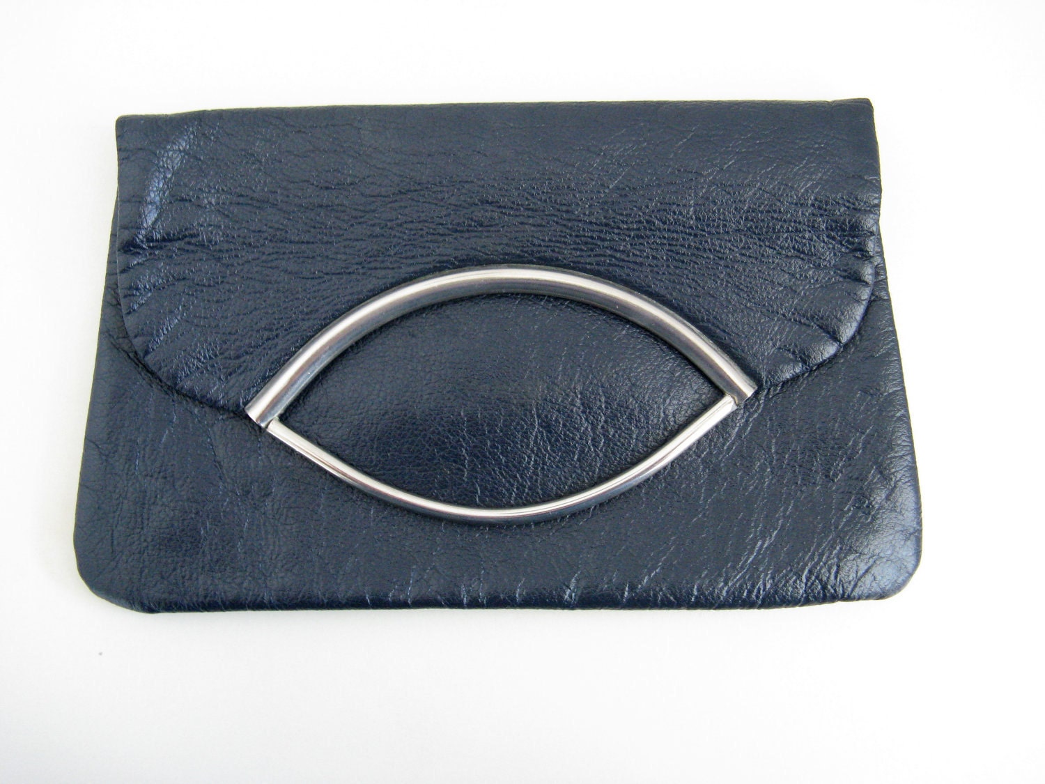 Vintage Navy Clutch - 1970's Handbag - Soft Leather