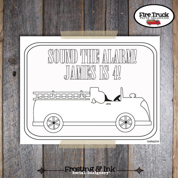Fire Truck Birthday Party - Coloring Page - Customized Printable