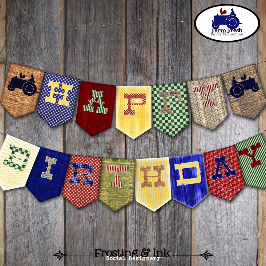 Farm Party - Barnyard Birthday Party - Complete Collection - Toppers, Banner, Favor Tags & More - Customized Printable (Tractor, Vintage)