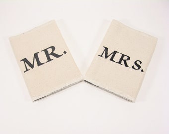 Passport Cover. Canvas. MR. and MRS. Wedding Gift. Honeymoon