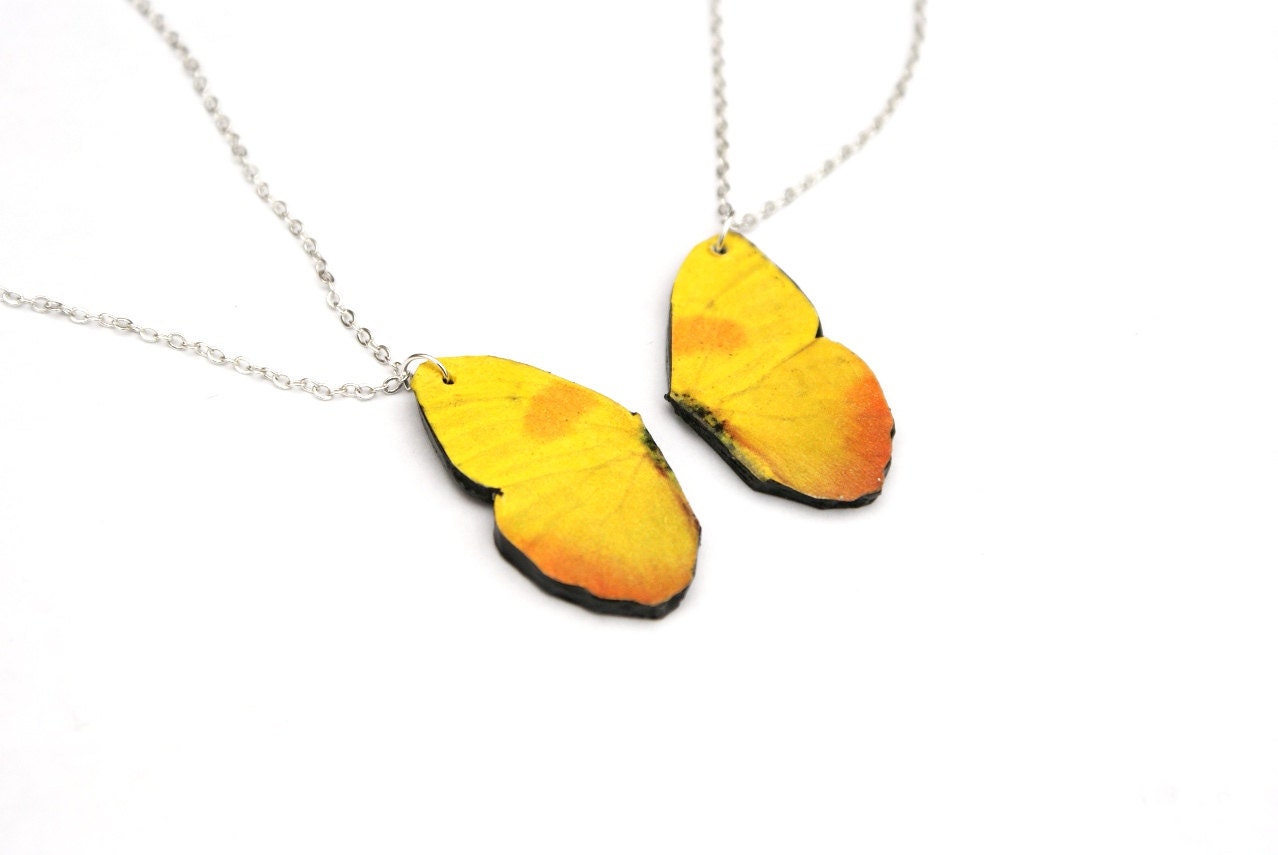 Yellow Butterfly Friendship Necklace, Orange-Barred Sulphur, 16 Inch Chains