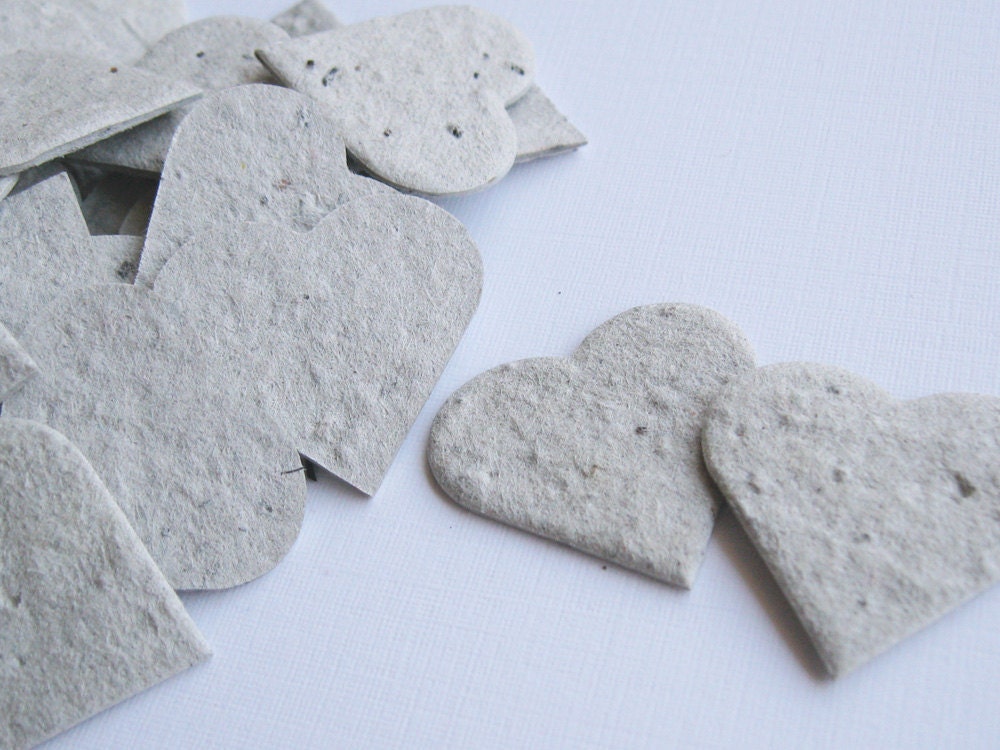 Plantable Seed Paper Hearts -100 Count - Recycled Grocery Bag and Newspaper - Eco Friendly, Wedding Favors, Bridal Showers, Cards & Crafts