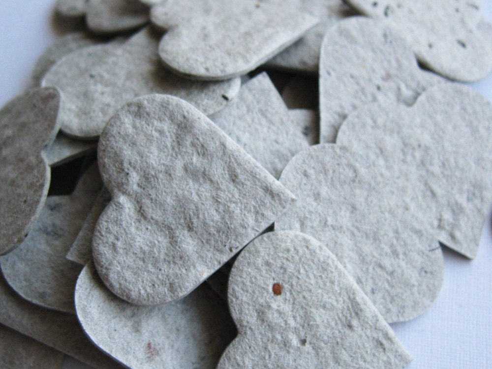 Plantable Seed Paper Hearts -100 Count - Recycled Grocery Bag and Newspaper - Eco Friendly, Wedding Favors, Bridal Showers, Cards & Crafts