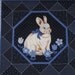 Vintage Fabric Cotton Craft Panel Screen Print Bunny Rabbit Blue 1/2 Yard Printed Fabric Patchwork Pillow or Quilt Block