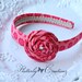 Pink Fabric Rosette Flower attached to Matching Fabric Covered Headband
