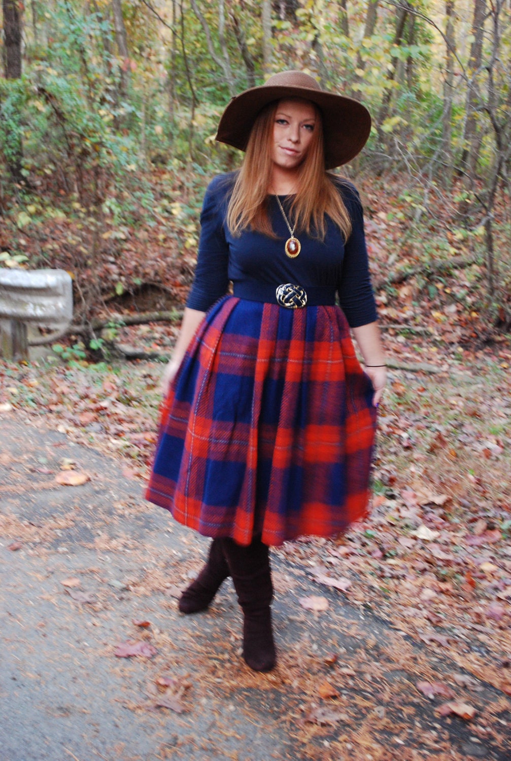 Glad To Be Plaid 1960s Vintage Pumpkin And Navy Nelly de Grab Wool Skirt Sz Medium