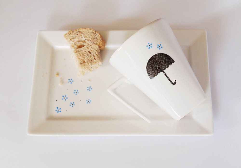 Blue Rain Coffe/Tea individual set - Cup & Tray - Free shipping
