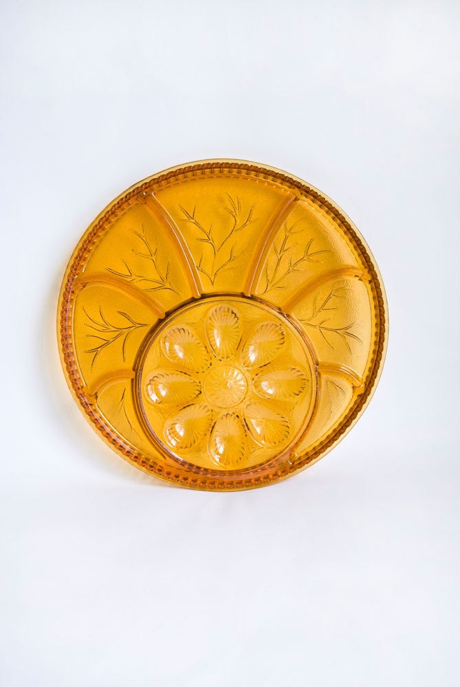 Indiana Glass Company Golden Amber Hors d'oeuvre Tray Entertaining Appetizers Holidays