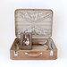 Amelia Earhart Suitcase Hard Camel Colored Case with Stripes Chrome Hardware Elegant Luggage