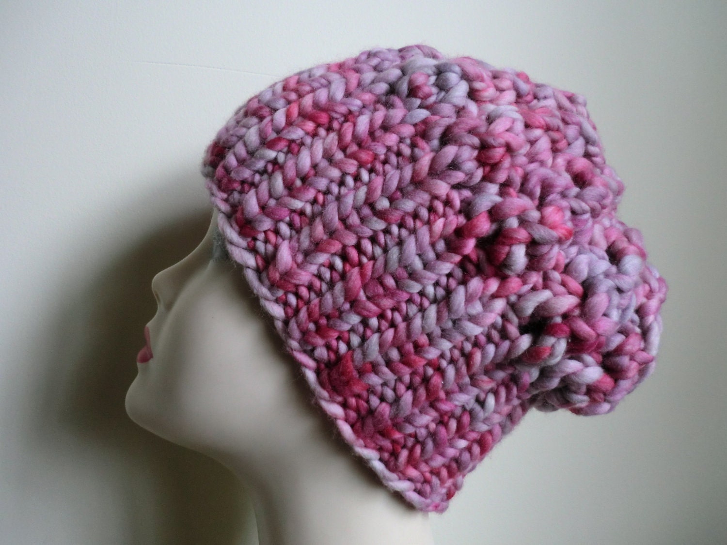 Shroom Hat in Merino Wool with Pink and Gray Colors