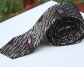 Vintage Thin Skinny Tie Retro Saks Fifth Ave Brown White