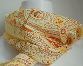Vintage Pale Yellow Polyester Patterned Scarf Oblong Sheer Beautiful Feminine
