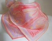 Vintage Polyester Printed Scarf Pinks Purple Abstract Watercolor Beautiful Feminine Vera Neumann