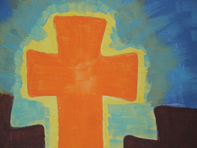 3 Crosses on a Hill painted on 9" x 12" Panel Canvas