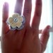 Yellow and Gray Crocheted Flower Cocktail Ring with Glass Pearl Shabby Chic