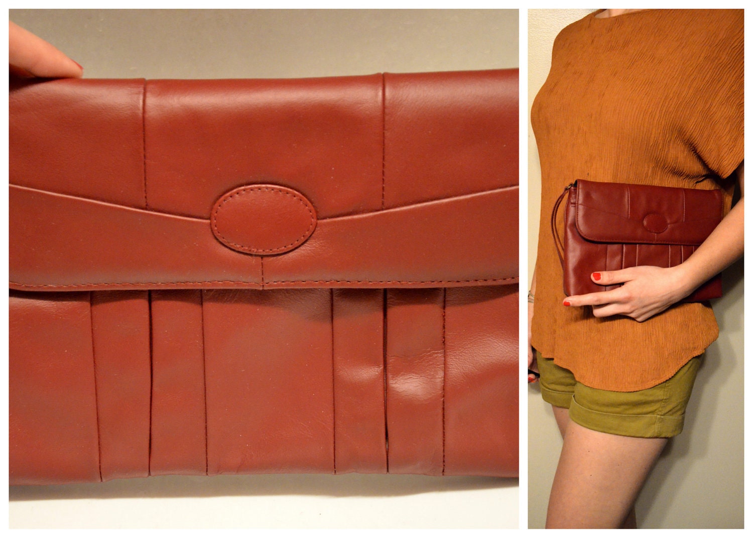 Dark Maroon Genuine Leather Clutch with Pockets