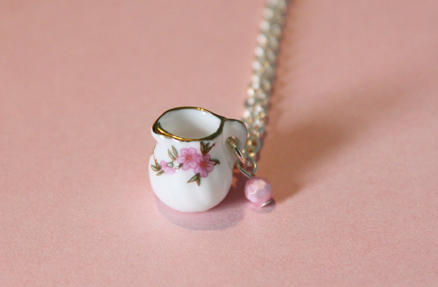 SALE - 10% OFF Pink Floral Patterned Jug Necklace