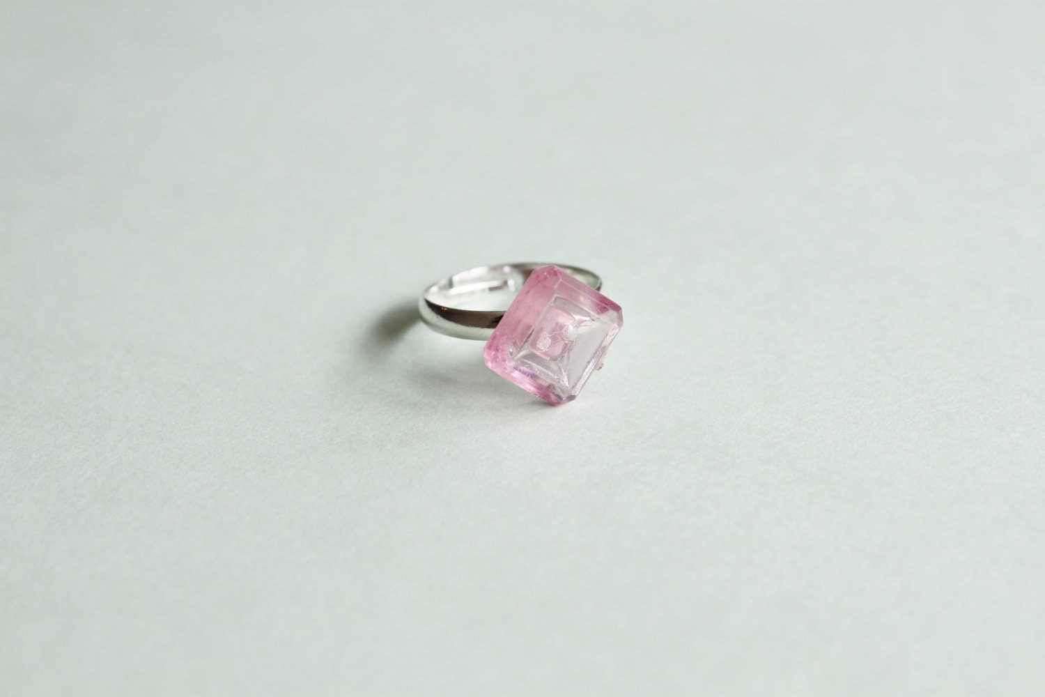SALE - 10% off Clear Pink Square Button Ring