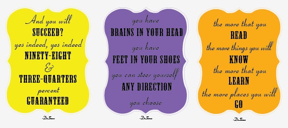 6 8x10 Dr.Seuss Motivational Typography Quote Poster Set Prints - Bright Classroom Playroom Artwork - BPerfect Teacher Gift