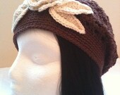 0016 - PDF PATTERN for Crochet Granny-stitch Slouchy Hat with Flowers and Leaves - Size Teen to Adult