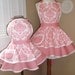 Mother and Daughter Matching Retro Apron Set in Pink Damask Print...Custom Order Your Sizes