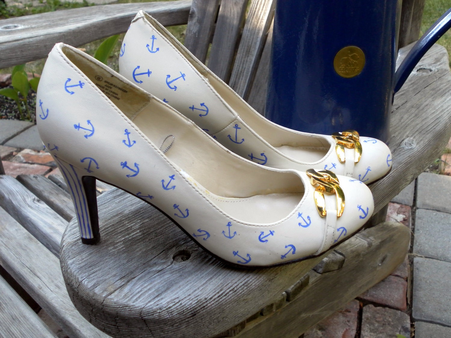 Size 8 Custom Hand Painted Nautical High Heel Shoes