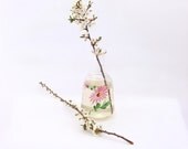 Vintage glass vase with handpainted pink flower