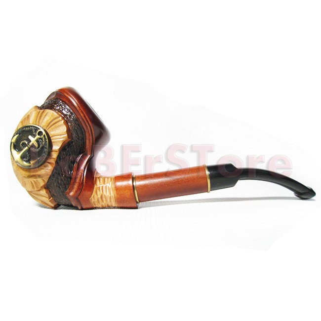 Hand Carved Tobacco Pipe Smoking Pipe/Pipes 7 inches. Wood/Wooden Carving Handmade. Exclusive Design. "Anchor" & FREE GIFT