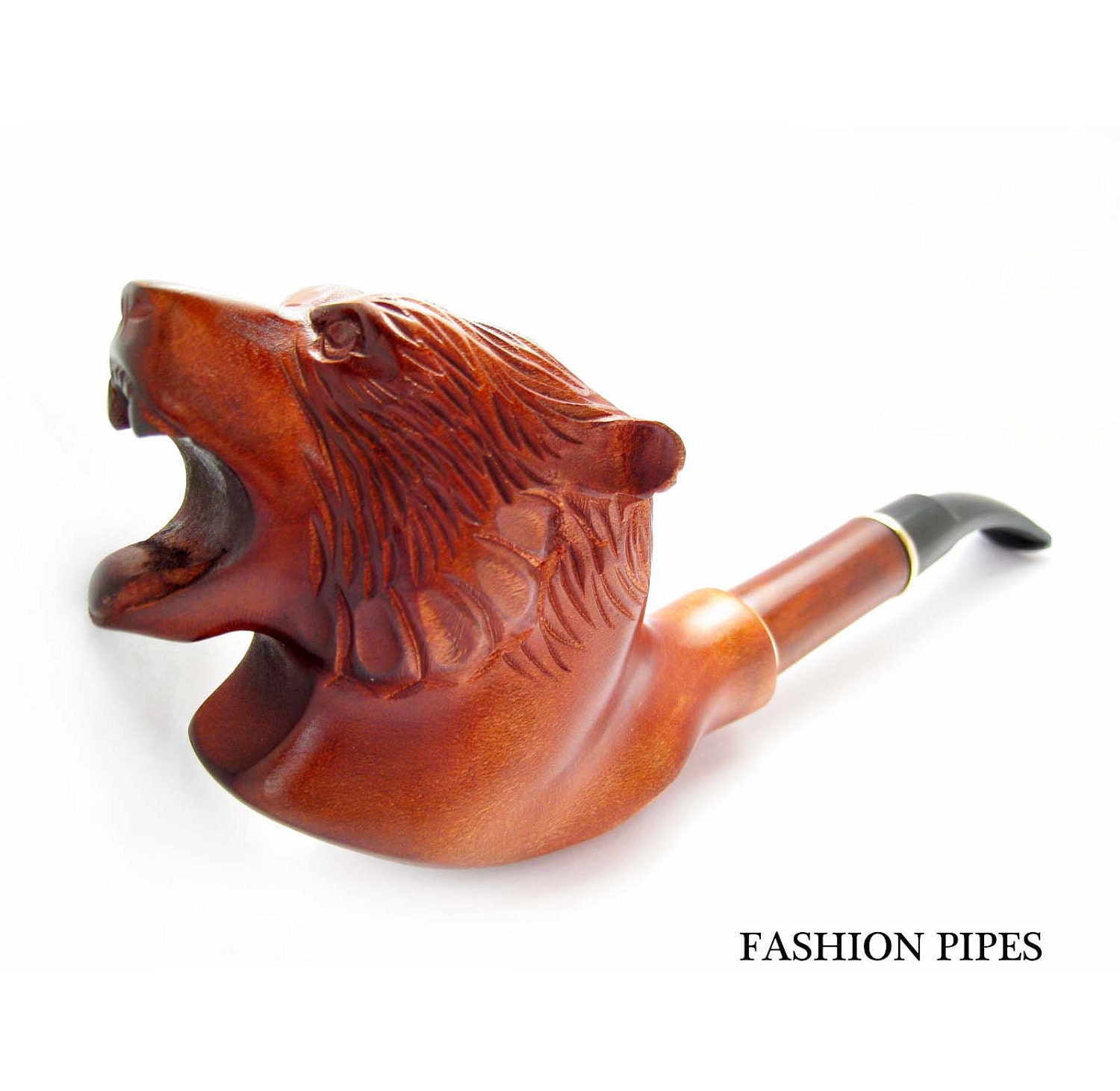 Carved Pipe Tobacco Pipe - Pipes, Long Smoking Pipe/Pipes GRIZZLY BEAR Wooden pipe-pipes of Pear Wood Handcrafted. Exclusive Pipe