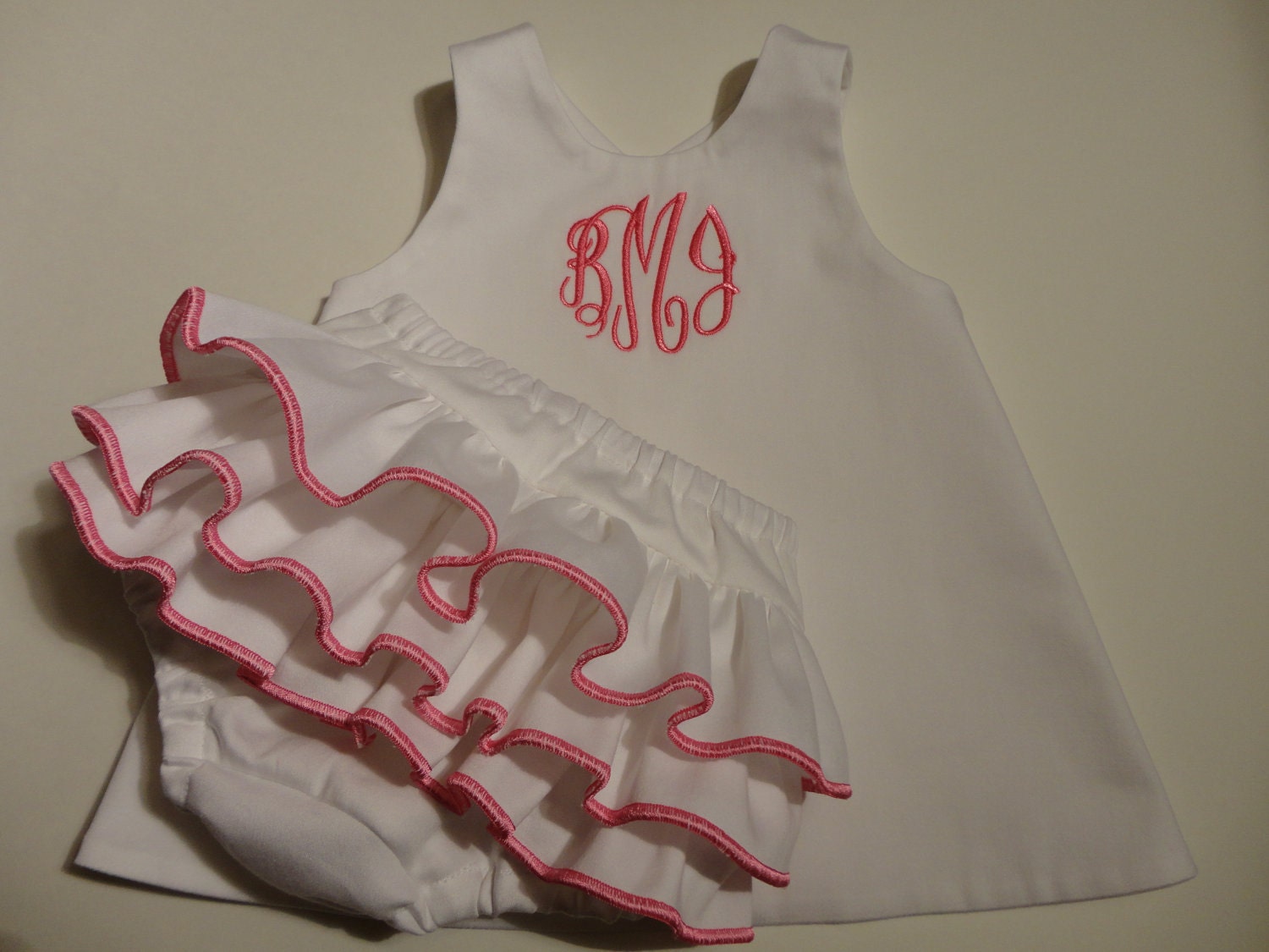 Monogrammed open back dress with diaper cover set