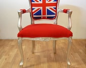 antique Louis Union jack british flag armchair red and silver vintage furniture