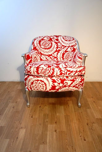 Red/ White/ Silver Curved-Back Modern Armchair