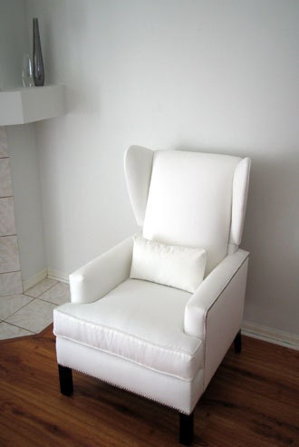 Custom Square Chair White Wing Chair with Silver Studs