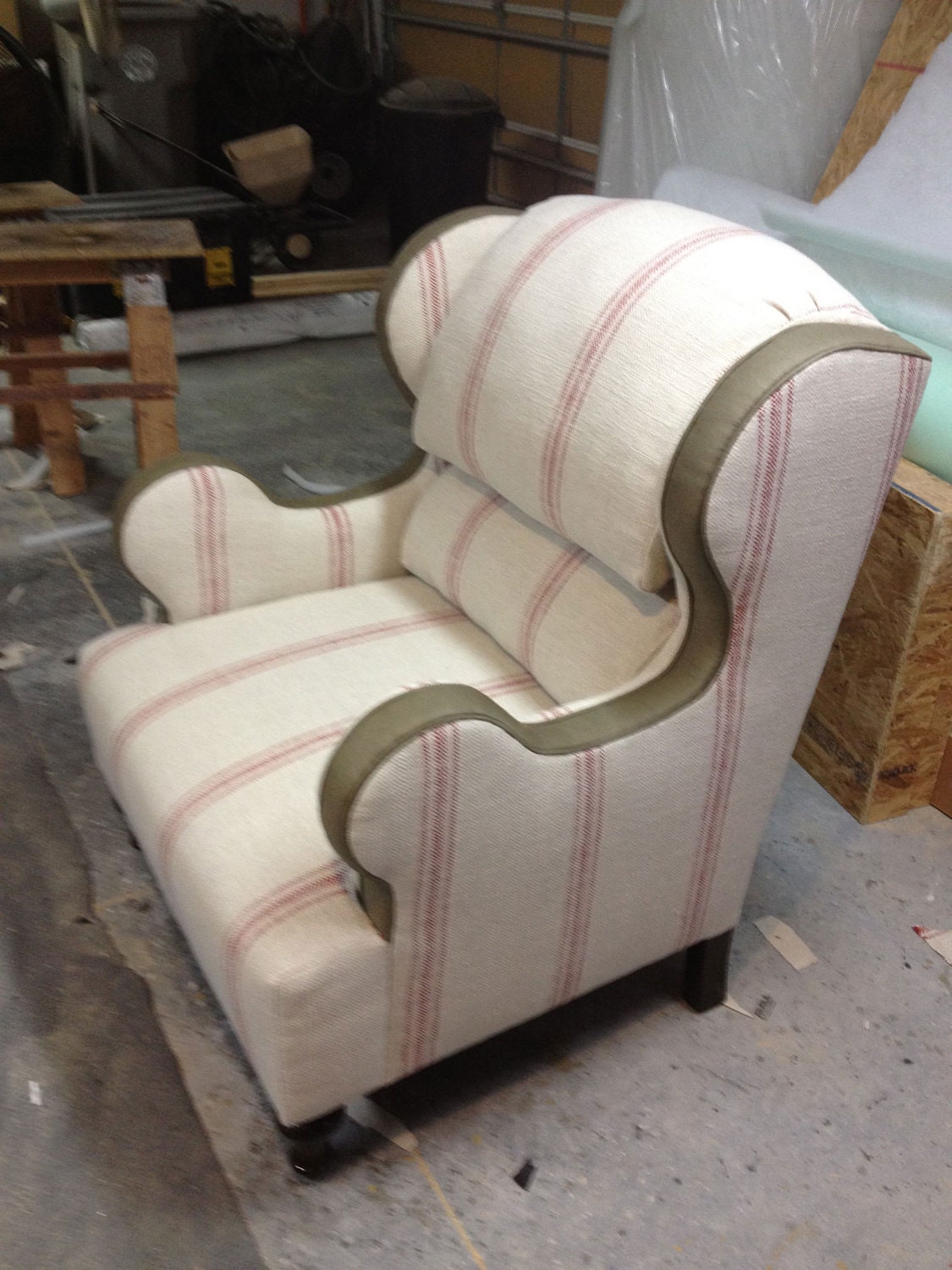 Whimsical Made-To-Order Wing Back Upholstered Chair - Shown in Striped Fabric - can be ANY FABRIC