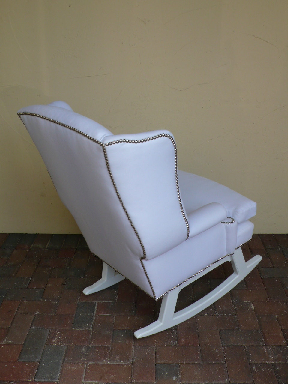 Hand-Made White Rocking Wing Chair with Nailheads - Made-To-Order - can be ANY FABRIC