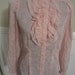 Pink Sheer long Sleeve Ruffled front Top Rockabilly Weastern Cowgirl steampunk vintage  Medium Large 