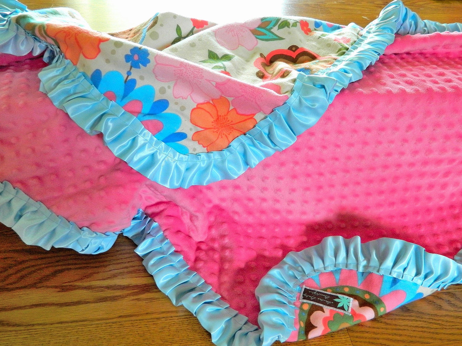 XL Personalized Design Your Own Minky and Hand Ruffled Satin Blanket (Free Monogramming)