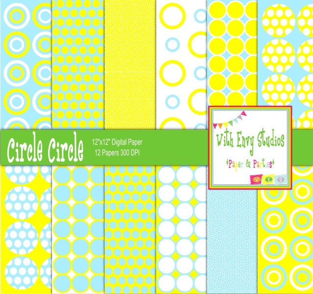 INSTANT DOWNLOAD Digital Scrapbook Paper Set-Circles Circles, Yellow, Blue, White Il_570xn