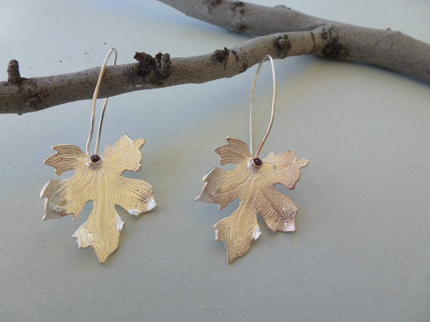 Free shipping - Vine Leaf, Sterling Silver  Handmade Earrings, Fall colors at the end of the Summer, woodland