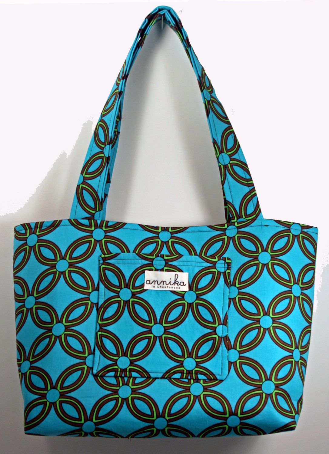 Turquoise and Brown Medium Tote