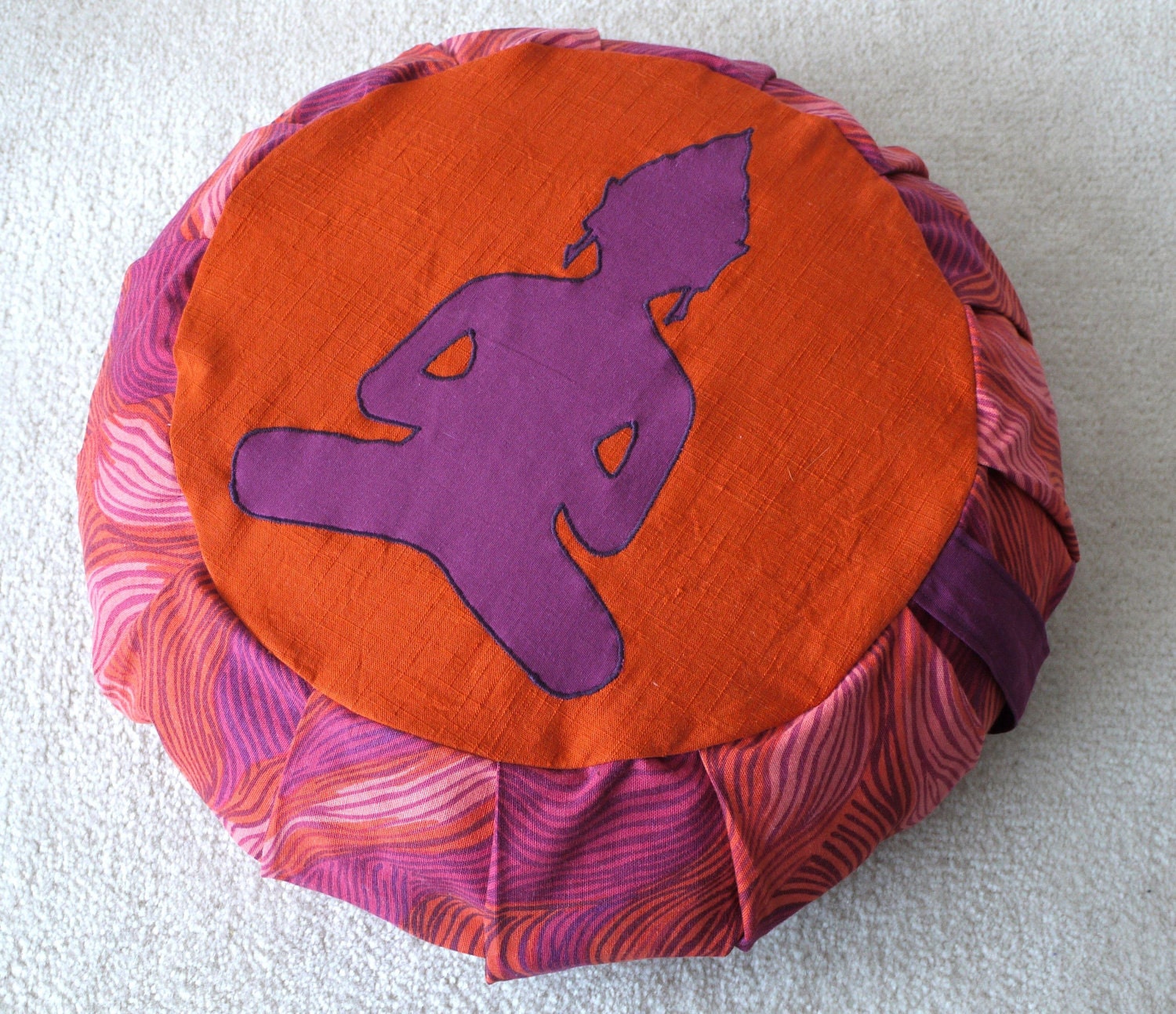 Colorful buddha meditation cushion / zafu (COVER ONLY) in orange and fuchsia tones, made from recycled fabric