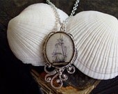 High Seas - Pirate Ship Necklace - Fancy Silver Antique Nautical Print Necklace W/ Chain - Pirate Jewelry